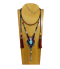 WONDERFUL ETHNIC NECKLACE-SILVER BEADS-SILVER PONPON-TURQUOISE